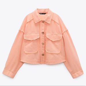 NEW ZARA FRAYED CROPPED OVERSHIRT